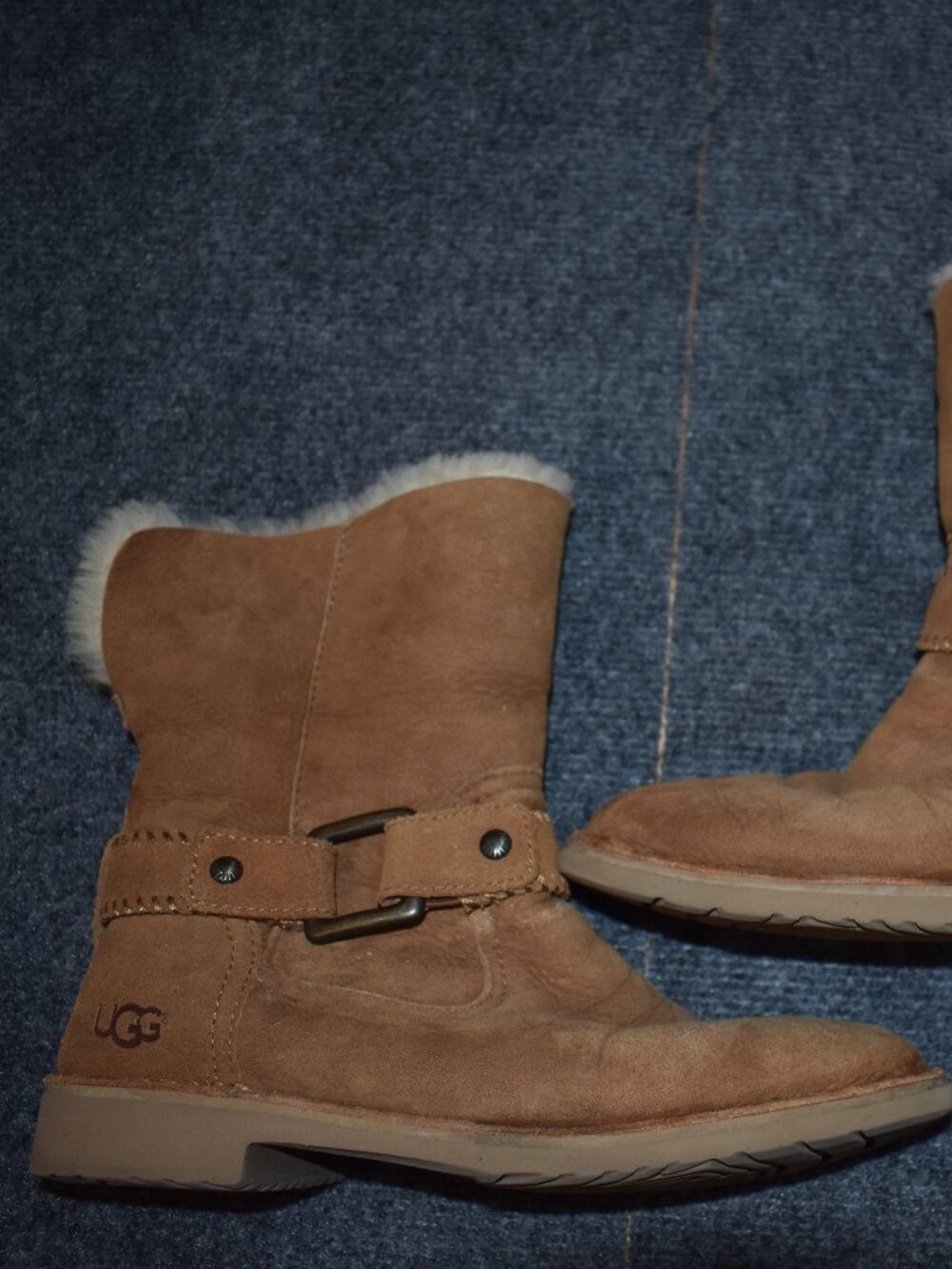 UGG Cedric Biker Suede Brown Women's Boots Size 9.5 PREOWNED